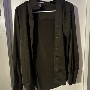woman’s silk h & m button down olive green